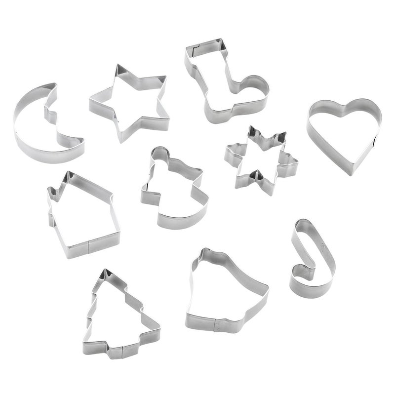 YXChome Christmas Cookie Cutters Set - Holiday Mini Cookie Cutter set of 10, Include: Gingerbread House, Snowflake, Christmas Tree, Gingerbread girl, Heart, Star, Moon, Christmas Crutch, Bell, Boot - Image 2